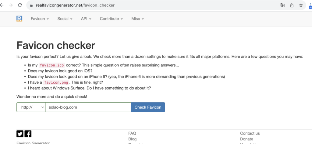 FaviconCheckerのサイトのスクリーンショット